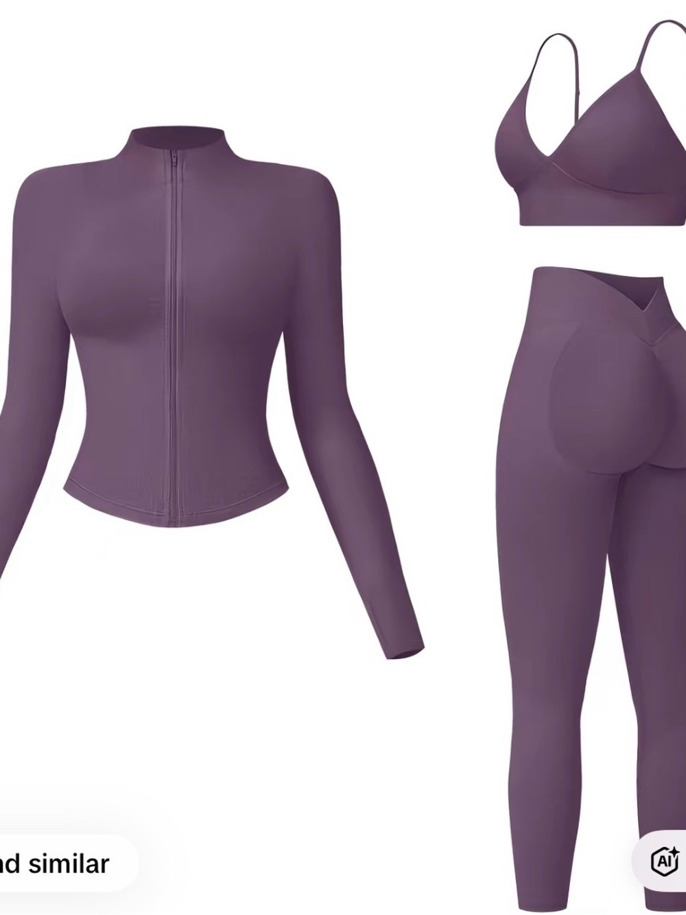 Purple 3-Piece Activewear Set - Jacket, Bra & Leggings